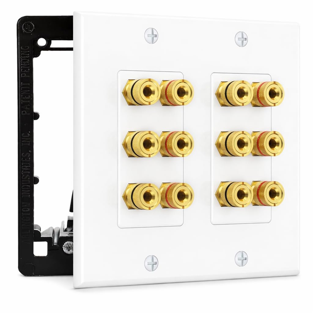 DIYTECH 6 Speaker Wall Plate, Home Theater Wall Plate, Gold Plated Binding Posts, for Home Theater Setup
