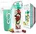 Live Infinitely 32 oz. Fruit Infuser Water Bottles with Time Marker, Insulation Sleeve & Recipe eBook - Fun & Healthy Way to Stay Hydrated (Mint Green Timeline)