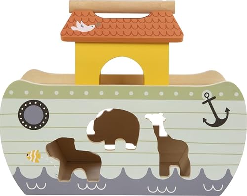 small foot Steckspiel Arche Noah „Safari“, Motorikspielzeug aus Holz mit 15 Tierfiguren, Taufgeschenke für Mädchen und Jungen, für Kinder ab 12 Monaten, 12456