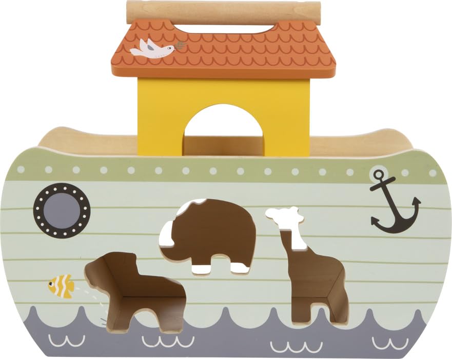 small foot Steckspiel Arche Noah „Safari“, Motorikspielzeug aus Holz mit 15 Tierfiguren, Taufgeschenke für Mädchen und Jungen, für Kinder ab 12 Monaten, 12456