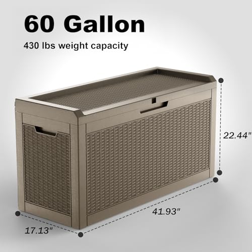 Image of 60 Gallon Waterproof Resin Deck Box, UV Resistant Outdoor Storage for Garden, Patio, Porch, Delivery（Gray，60 Gallon）