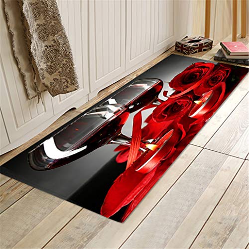 Goodbath Kitchen Rugs, Rose Red Wine Romantic Lovers Non Slip Kitchen Rug Set 2 Piece, Bathroom Mats Floor Carpet, 16” X 48” And 16” X 24”, Red Black #TOP4