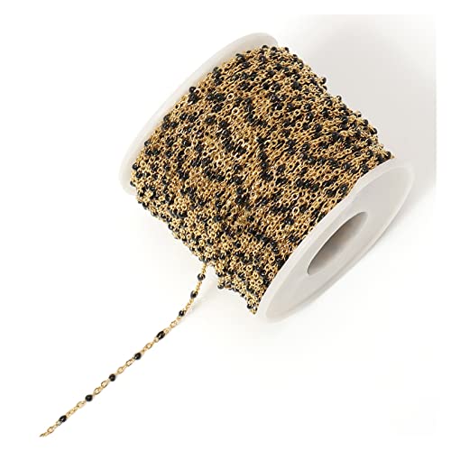 Chaîne de Bricolage 2 mètres en Acier Inoxydable à chaîne perlée Câble émail Collier de Billes de Perle DIY Bijoux Matériaux Supplies Wholesale (Color : Gold Black) Cover