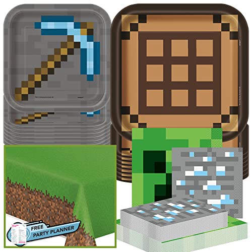 Unique Minecraft - Juego de vajilla para decoración de mesa de fiesta, platos de papel para cena y...