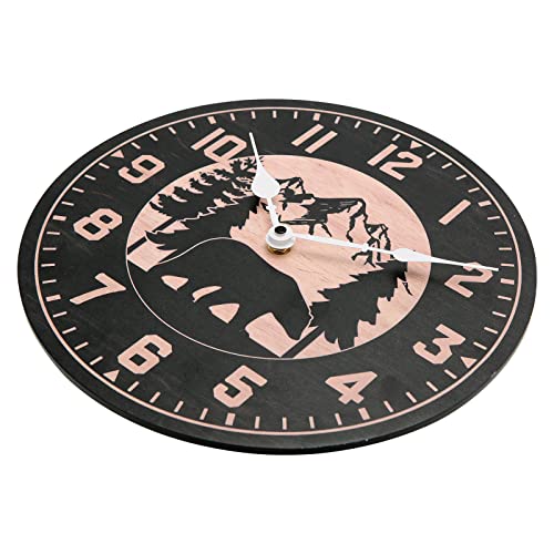 Nikky Home 12" Cabin Wall Clock Farmhouse Wood Bear Clock Battery Operated Silent Non-Ticking Rustic Clock Mountain Forest Decor Decorative For Home, Kitchen, Living Room, Bedroom, Office #TOP5
