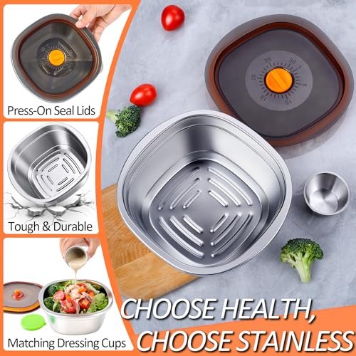 Image of 2-Piece Stainless Steel Salad Bowl Set, 1 Bowl (50 oz) & 1 Dressing Cup