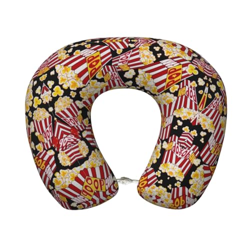 OKFSTY Almohada de cuello de viaje con estampado de palomitas de maíz para avión, almohada de cuello de espuma viscoelástica para adultos, para avión, tren, hogar