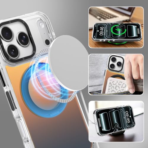 Image of Magnetic for iPhone 17 Pro Case with 360 Stand [Compatible with Magsafe] [Fluorescent Design] [1 Screen Protector] Slim Translucent Matte Case for iPhone 17 Pro 6.3 inch, Black