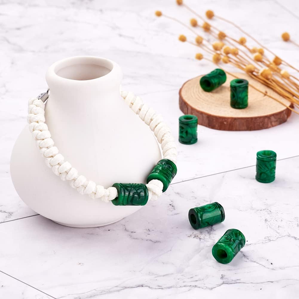 Fashewelry 10Pcs Natural Myanmar Jade Stone Large Hole Beads Engraving Carved Filigree Europeam Charm Beads Tube Column Shape Healing Chakra Gemstone Hollow Loose Spacers for Jewelry Making 5mm Hole - Image 2