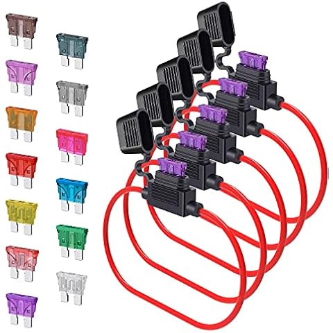 10 Gauge Fuse Holder ATC/ATO, SIM&NAT 5 Packs In-Line Automotive Blade Fuse Holder with 65PCS Standard Car Fuses, 1A 2A 3A 4A 5A 7.5A 10A 15A 20A 25A 30A 35A 40A Automotive Replacement Fuses Cover