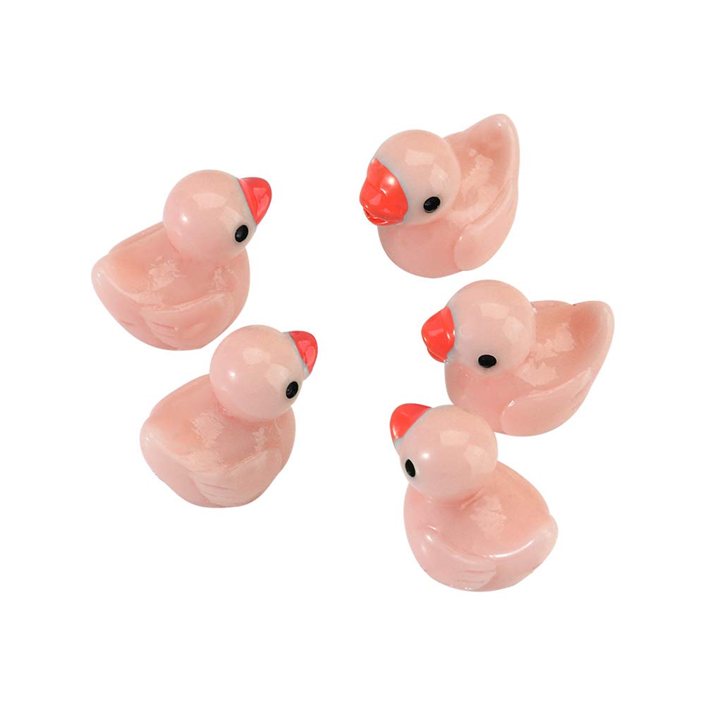 5pcs Mini Resin Ducks Miniature Ducks,Duckling Miniature Ornament Tiny Ducks Figures for Slime Charms DIY Craft Fairy Garden Decoration(Pink)