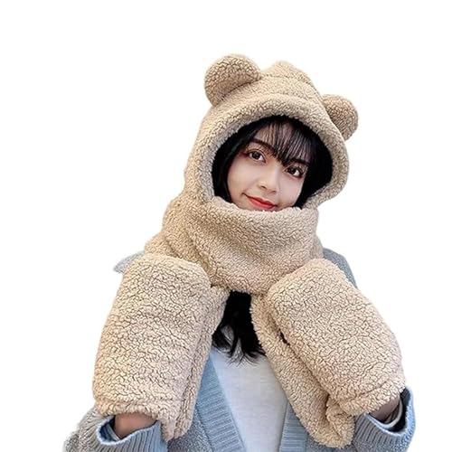 PGPBVLVGHM Gorro con Orejas de Oso, Bufanda, Gorro Kawaii cálido y Peludo for Invierno(Aprikose)