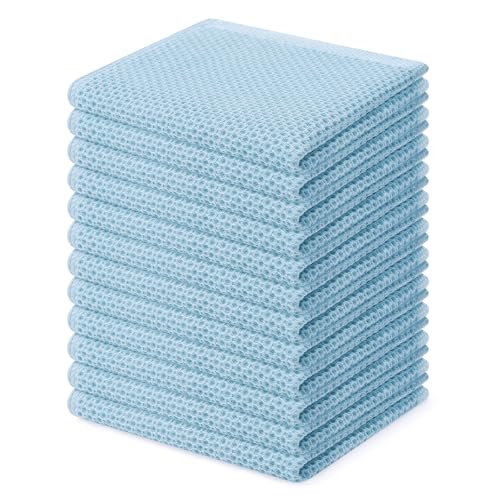 Image of Homaxy 100% Cotton Waffle Weave Kitchen Dish Cloths, Ultra Soft Absorbent Quick Drying Dish Towels, 12 x 12 Inches, 12-Pack, Sky Blue