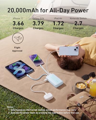 Image of Anker Zolo Power Bank, 20,000mAh 30W Max Fast Portable Charger with Built-in USB-C and MFi Certified Lightning Cables, USB-C&A, Battery Pack for iPhone 16 /15 Series, MacBook, Galaxy (Black)