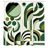 ABAKUHAUS Mid Century Modern Duschvorhang, Blätter Atmosphäre Abstrakt gestaltete r&e Äste Wirbel Boho, Stoffliches Gewebe Badezimmerdekorationsset mit Haken, 175 x 200 cm, Blasses Grün Dunkelgrau