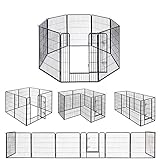 FEANDREA 犬サークル 大型犬 中型犬用 ペットフェンス 折り畳み式 スチール製 全成長期使用可 室内外兼用 ペットサークル 複数連結可能 パネル8枚 犬ゲージ 組立簡単 高さ80cm PPK88H