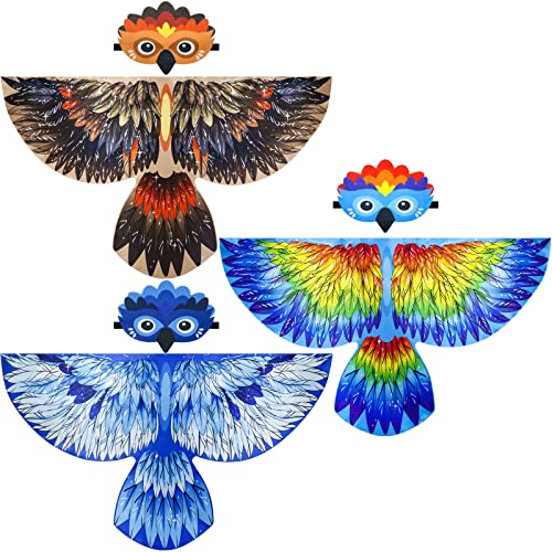 IROLEHOME Bird-Wings-Costume for Kids Parrot-Eagle-Hawk Costume as Toddler Dress-Up Cape as Boys Girls Rio Jungle Party Toys, 3 Pack