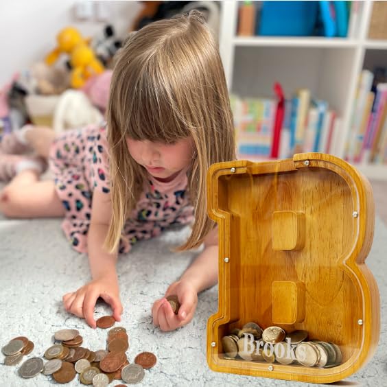 Miniatura 6 de Alcancía personalizada del alfabeto de madera, alcancía para niños y niñas, alcancía para monedas, se puede utilizar como regalo de Navidad y