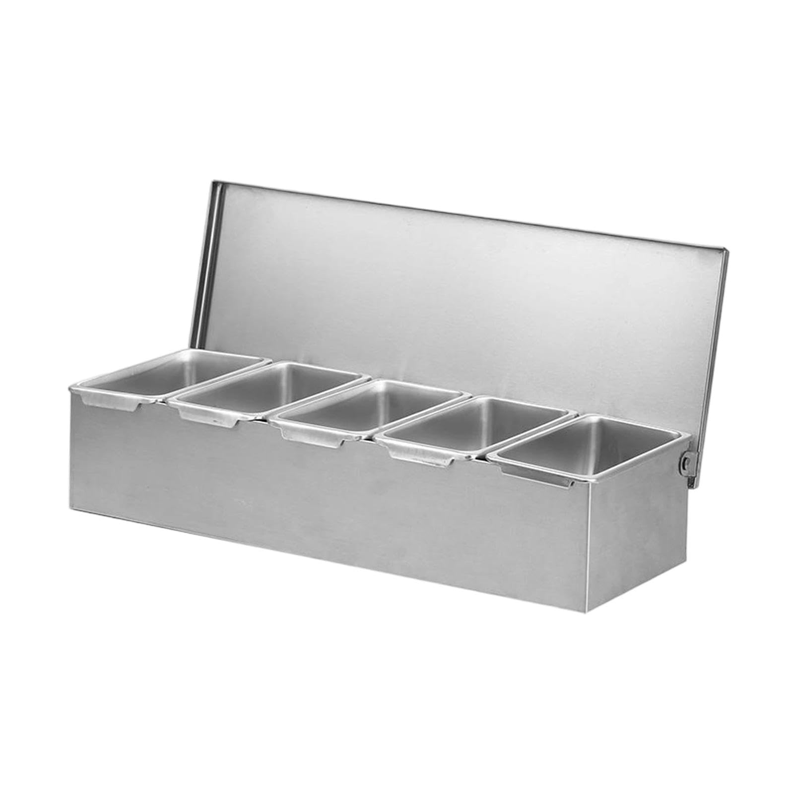 Condimentero de Acero Inoxidable con Divisores Desmontables Organizador de Cocina para Condimentos Y Especias Recipiente Hermético con Tapa Adecuado P, 5 cuadrículas, Individual