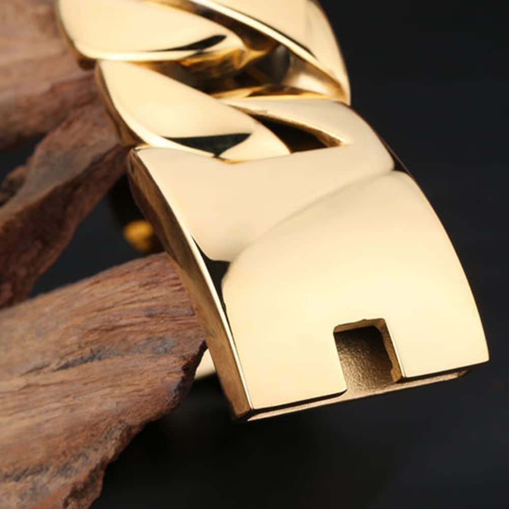 Men's Chunky Link Chain Bracelet - 316 Stainless Steel Gold Color Heavy Bangle Jewelry Gift - View #10