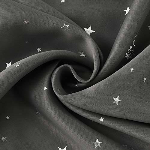 Image of BGment Kids Blackout Curtains for Bedroom - Grommet Thermal Insulated Silver Star Print Room Darkening Curtains for Living Room, Set of 2 Panels (38 x 45 Inch, Dark Grey)
