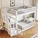 VilroCaz Twin Over Twin Bunk Bed with Storage Staircase and Guardrails for Kids Teens Boys Girls, Solid Wood Floor Bunk Bed Frame with Sturdy Slats Support, No Box Spring Required (White-9.29)