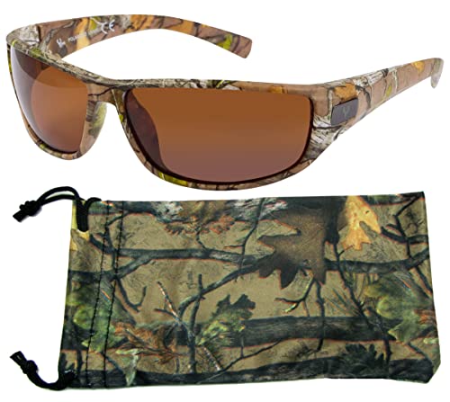 Hornz Brown Forest Camouflage Polarized Sunglasses for Men - WhiteTail - Free Matching Microfiber Pouch - Brown Camo Frame - Amber Lens