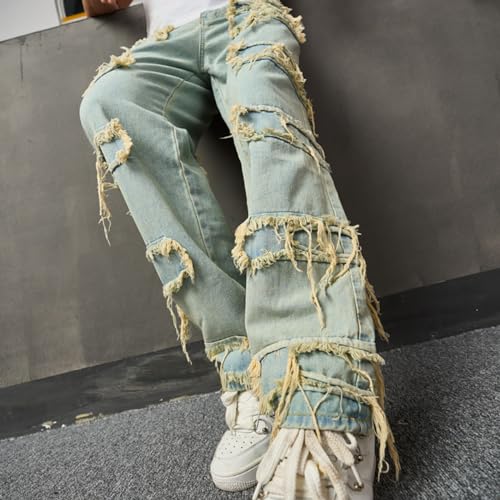 Men's Straight Leg High Waisted Slim Fit Y2K Fashion Stacked Jeans4