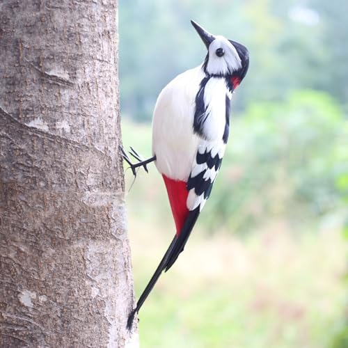 Statue d'oiseaux artificiels réalistes haut de gamme en plumes naturelles Woodpecker 12"
