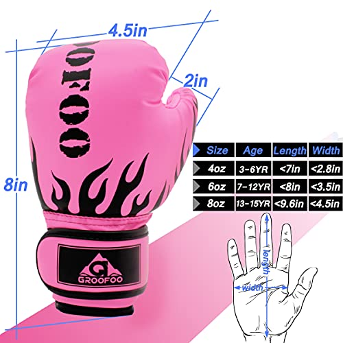 Image of GROOFOO Kids Boxing Gloves for Child Punching Bag Sparring Training, 4oz 6oz fit 3 to 14 Years （Pink,4 Oz）