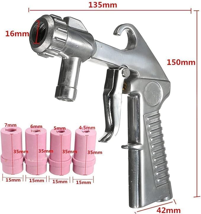 Sandblaster Air Siphon Feed Gun Nozzle with 4pcs Ceramic Tips for Abrasive Sand Blasting, Blasting Sandblaster Siphon Feed Gun Nozzle