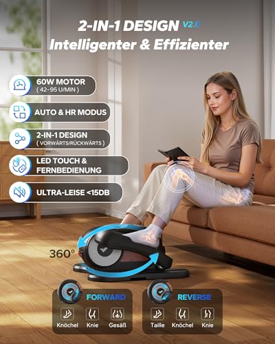 MERACH Untertisch Elektrischer Crosstrainer, Mini Ellipsentrainer mit gebogenem Großdisplay & Fernbedienung, 12 Geschwindigkeiten, Leiser & Tragbarer Pedaltrainer für Senioren & Erwachsene