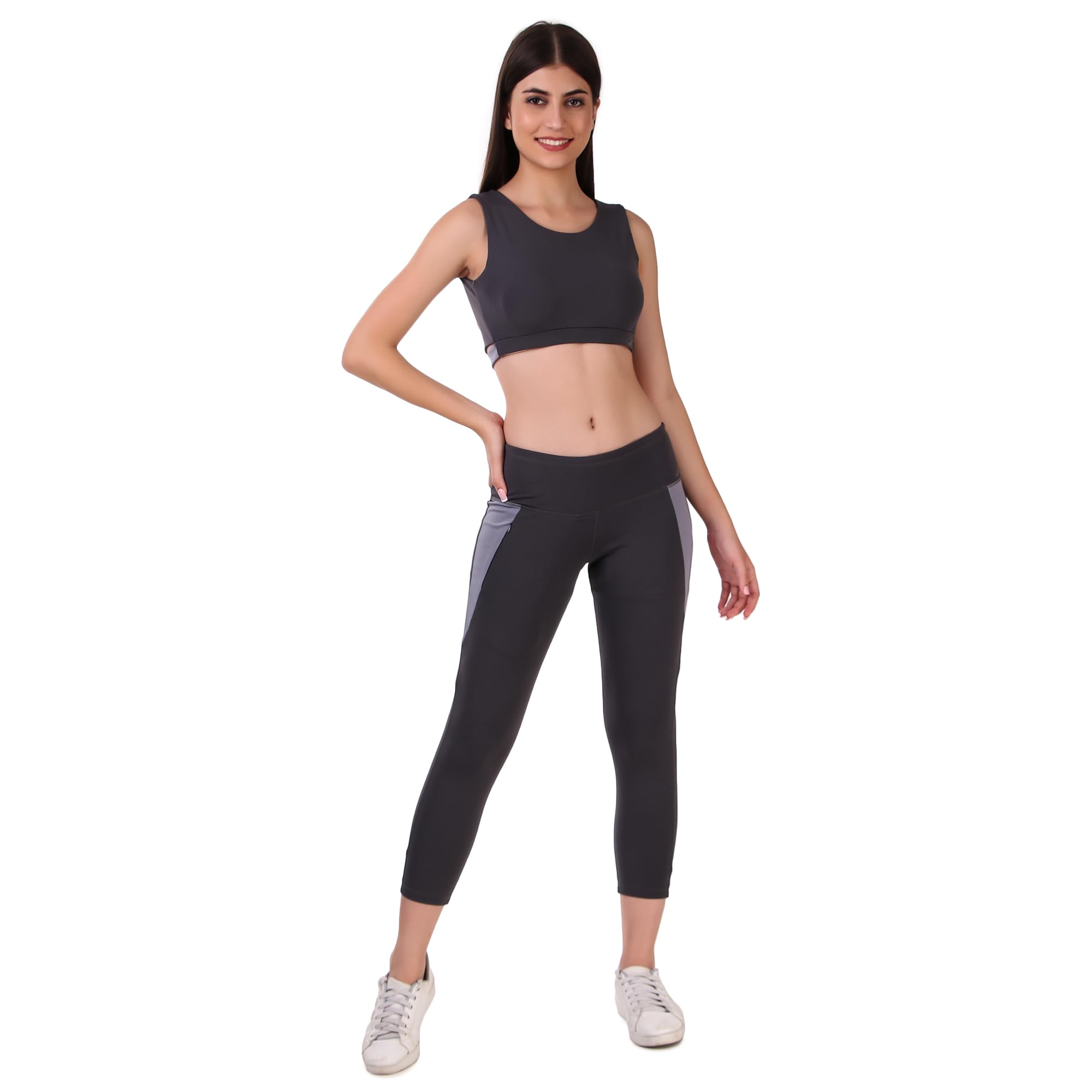 Vector X OSB-315 Women's Sportswear Set |Sports Bra + High Waist Leggings - Flexible fit for Yoga, Gym & Fitness, Running, Zumba, Pilates, Home, Sweat-Wicking, Lightweight, Breathable (Grey)-picture-18
