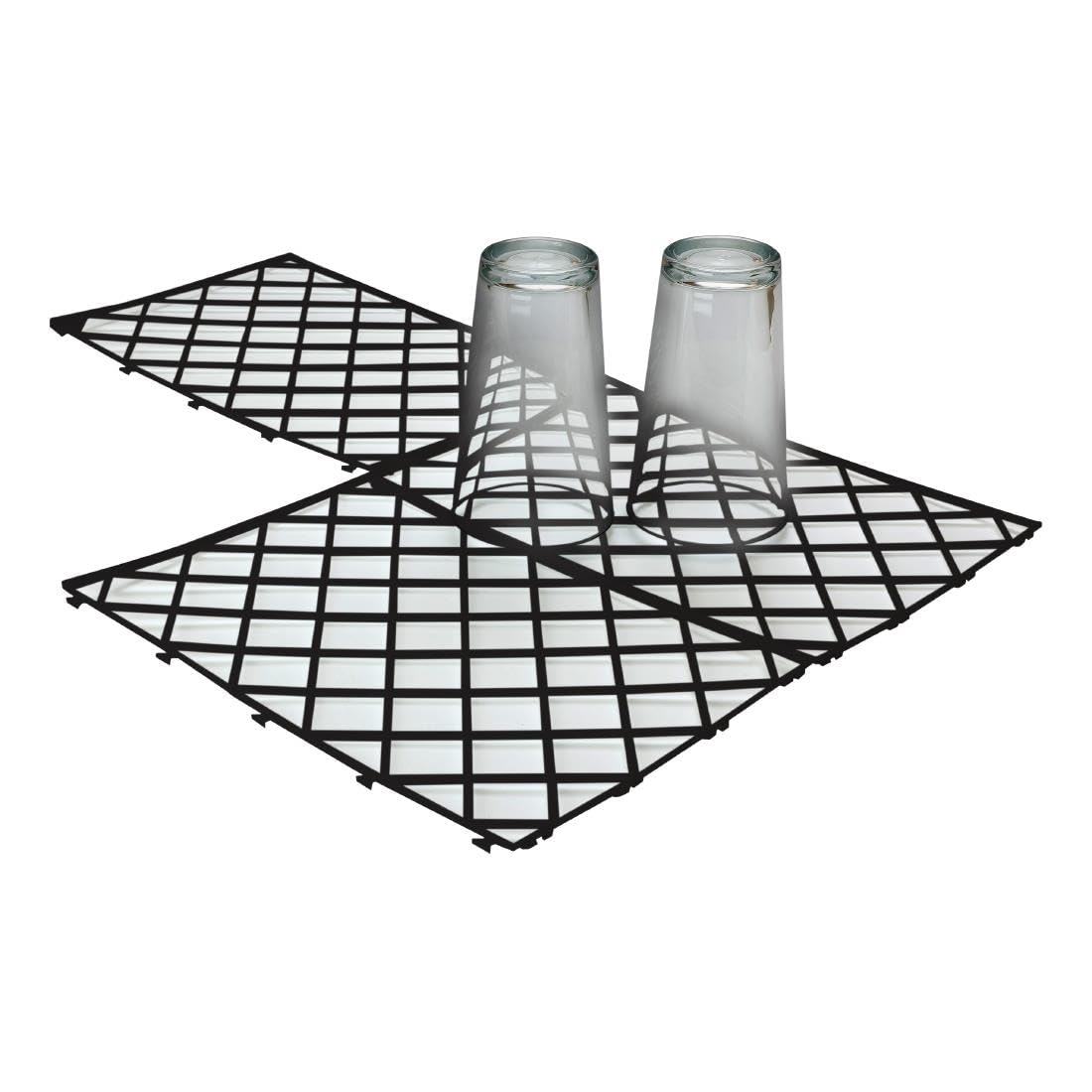Chabrias Ltd 20 Black Glass Stacking Mats - UK Made Glass Shelf Liner, Interlocking Bar Glass Mats, Ventilation Mats - Ideal for Home Bars & Pubs