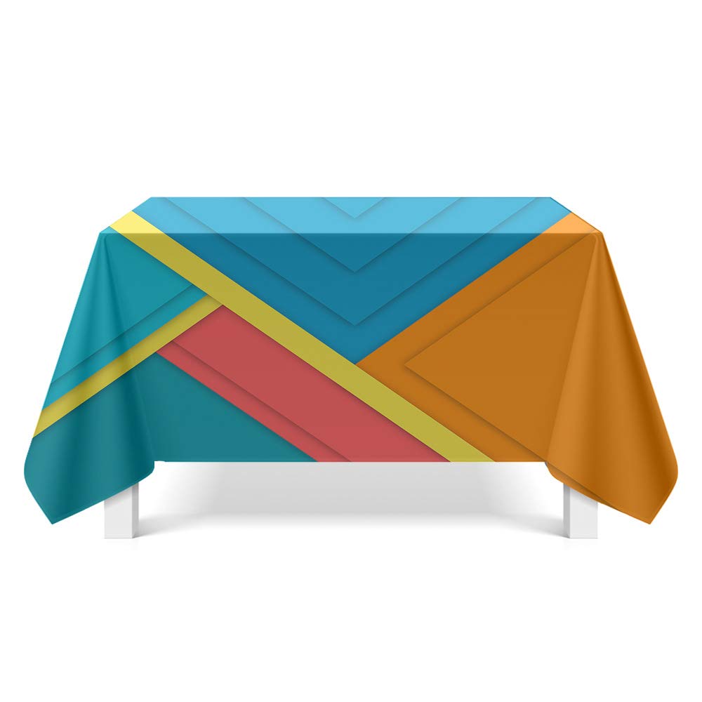 Mantel Antimanchas Geometría Azul - Naranja Mantel Mesa Rectangular Poliéster Manteles de Mesa Lavable Mantel para Casa Comedor Cocina Fiesta Bodas Mantel Impermeable(140x240cm)