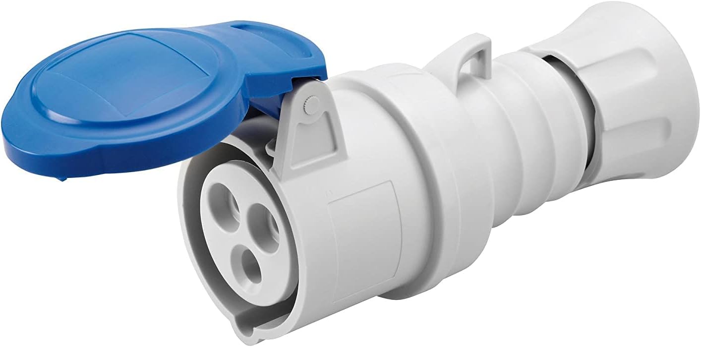 Gewiss GW62004H Low Voltage Screw Wiring Straight Connector, High Performance, IP44/IP54, 6 Reference, 2P+E Pole, 200V-250V, 16 A, 50 Hz/60 Hz, Blue