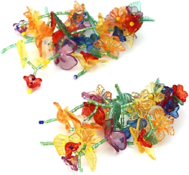 Hypoallergenic Rainbow Flower Floral Statement Dangle Earrings - Colorful Tassel, Beaded Leaf Cluster Drop Earrings - Image 4