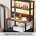 Furnulem Night Stand, Tall Nightstand with 4-Tier Shelves and 3 Fabric Drawers, LED Bed Side Tables with Charging Station, Bedside Table for Bedroom, Hallway, Home Office, Black Oak
