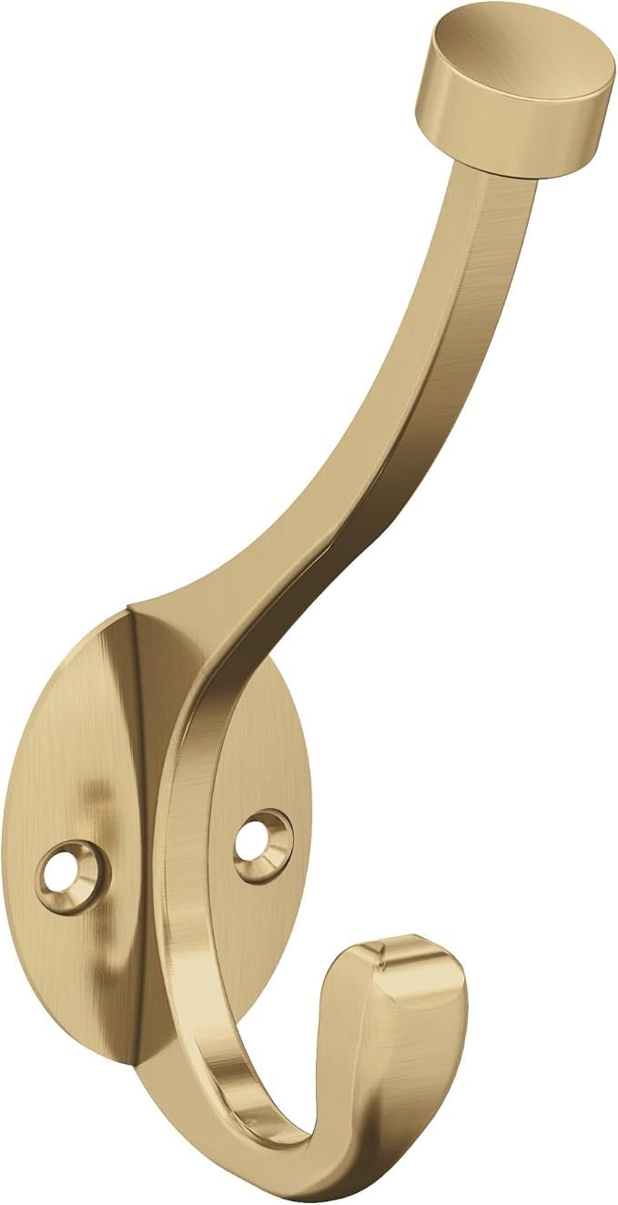 Amerock H55465BBZ | Adare Double Prong Decorative Wall Hook | Golden Champagne Hook for Coats, Hats, Backpacks, Bags | Hooks for Bathroom, Bedroom, Closet, Entryway, Laundry Room, Office (5-1/2 inch)
