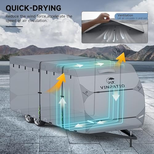 Image of VINPATIO RV Cover 20-22ft: 9 Layers Heavy Duty RV & Trailer Cover, Travel Trailer Cover, Camper Cover, Toy Hauler Cover with Extra Windproof Straps, Tongue Jack Cover, Gutter Covers