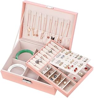 Jewellery Box for Women, Mamowla Jewellery Boxes 2 layers Jewelry Storage Organiser for Necklace Earrings Bracelets Rings, Large PU Leather Jewelry Storage Case for Girls and Women, Pink