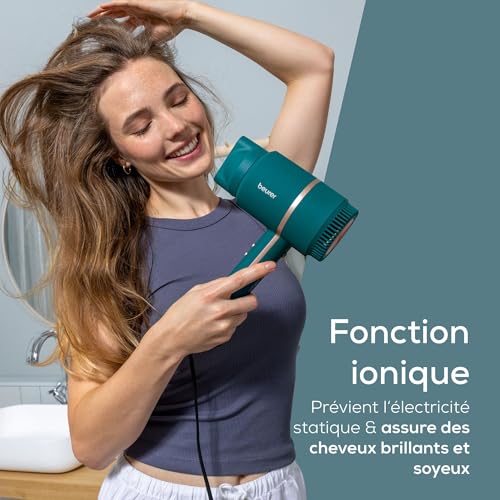 Beurer HC 35 Ocean Sèche-cheveux compact avec fonction ionique pour des cheveux brillants et lisses, embout concentrateur inclus, puissance de 1600-2000 Watt