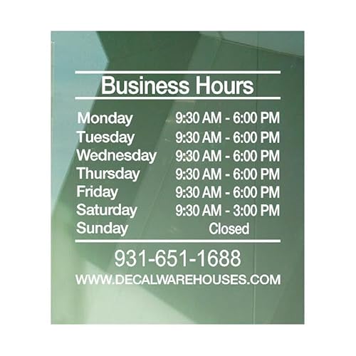 Generic Custom Business Hours Sign Vinyl Decal for Window and Door, Outdoor Rated, Fade Resistant,