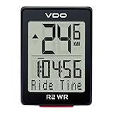 The bike computer for those who need some extra motivation. This wired bike computer of the VDO R-Series give cyclists ten important pieces of ride data while commuting, during training or while out and about on the weekend. The R2 WR bike computer displays speed, trip distance, ride time, clock, average and maximum speed, total distance and ride time as well as the current temperature.
