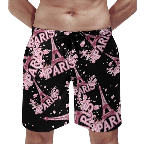 Paris Eiffel Tower Men's Swim Trunks Quick Dry Board Shorts Hawaiian Beach Shorts With Pocket