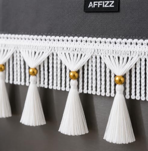 Image of Premium Decorative Fridge Cover Top with Tassel Lace for Double Door Refrigerator - Waterproof, Dustproof & Washable Polyester Fridge Cover with 6 Side Pockets for Kitchen (Dark Grey)