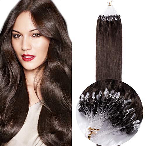 (50cm) SEGO Micro Ring Extensiones de Pelo Natural 100 Mechas #2 Castaño Oscuro Micro Loop Human Hair (50g)