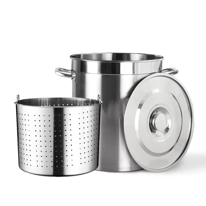Edelstahl-Dampfgarer, 27 Qt/45 Qt/63 Qt Edelstahl-Suppentopf, großer Kochtopf für Krabben, Meeresfrüchte, Kochtopf, Outdoor-Propan, Truthahn-Fritteusentopf, vielseitiger Topf für Wasserbad, Hummer, 40