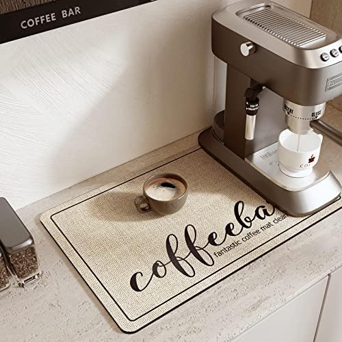 JEGJMA-Coffee Mat-Coffee Bar Mat for Countertops, Absorbent Drying Coffee Maker Mat Hide Stain Rubber Backed Coffee Bar Accessories Fit Under Coffee Machine Coffee Pot Espresso Machine 24X16in