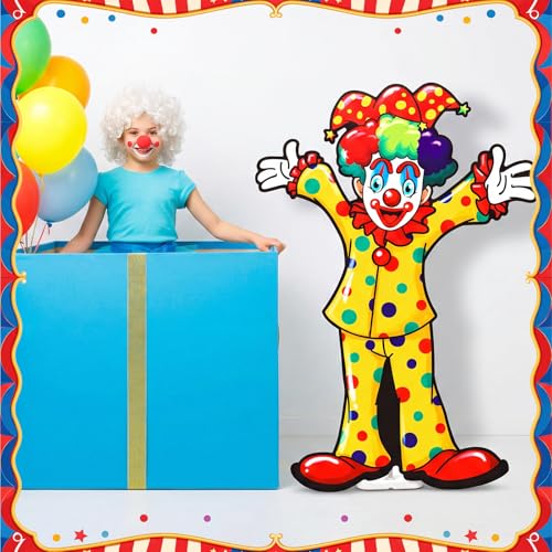 Image of Qunclay 4ft Circus Clown Cardboard Cutout Carnival Party Decoration Life Size Clown Photo Booth Prop Stand up Display Party Backdrop Decor for Carnival Birthday Supplies